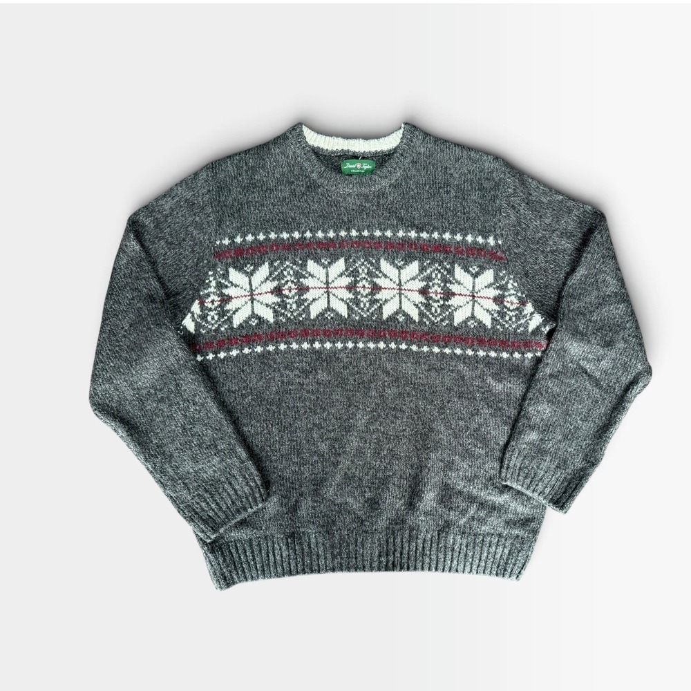 David‎ Taylor Mens Gray Fair Isle Snowflake Crewneck Sweater Large Charcoal Marl
